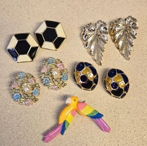 Bundle Of Vintage Retro Earrings Lot Of 5 Pairs Costume Jewelry